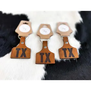 Keychain Leather TX Cow Ear Tag