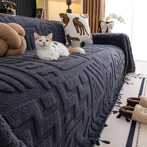 1 Piece Retro Boho Geometric Plush Sofa Throw (Thickened) | Soft-Touch Sofa Pad | | 3-Color Multi-Size | Cat-Scratch & Stain-Proof Pet-Friendly | Living Room Bedroom Office Decor | 4-Season Usable | Washable Sofa Slipcover
