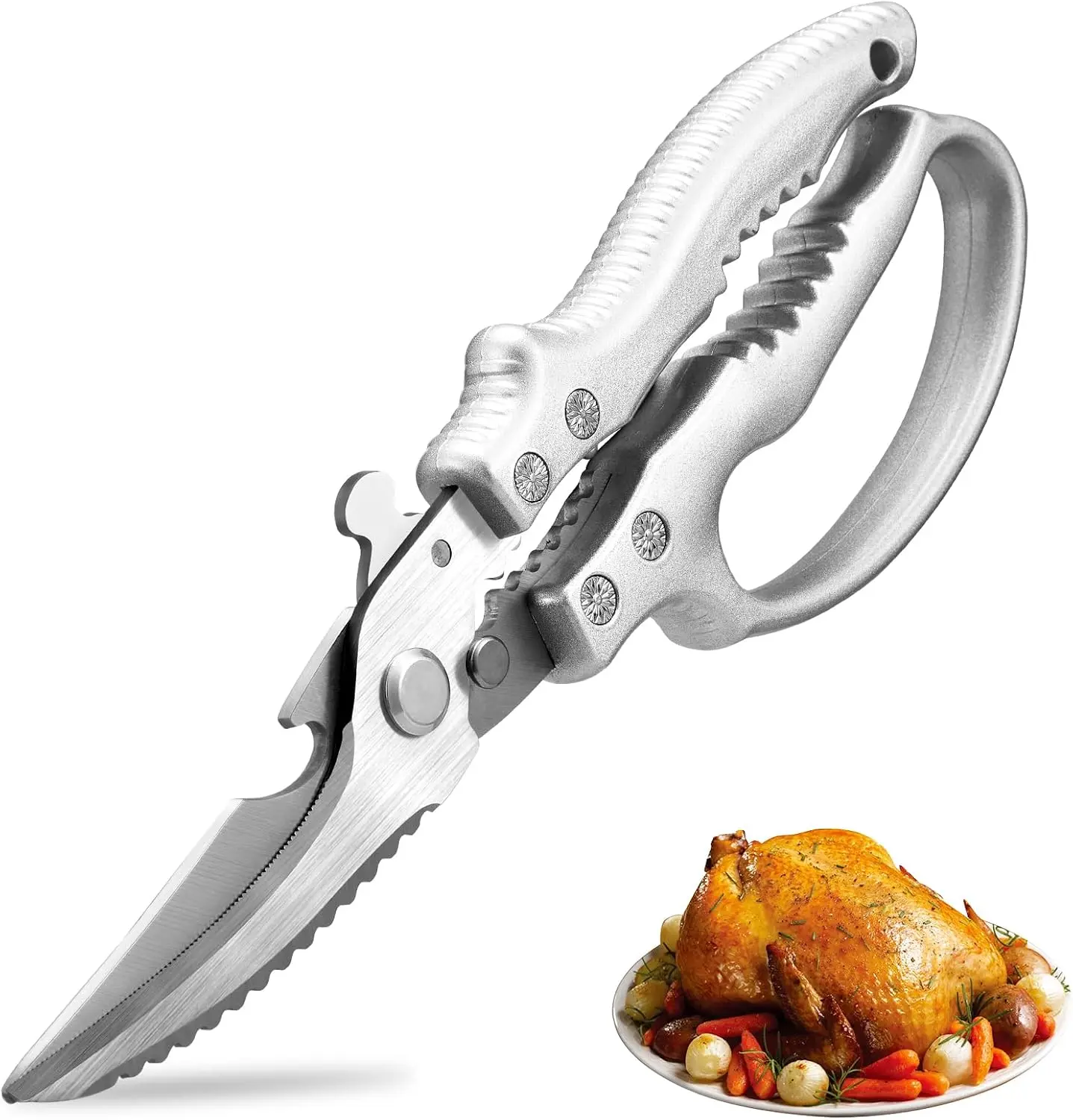 Poultry Shears, Kitchen Shears Heavy Duty for Chicken, Bones Spring Loaded Kitchen Scissors for Food, All Purpose, for Turkey, Meat, Fish, Stainless Steel Blade, Dishwasher
