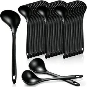 40 Pack Plastic Ladle Spoons 1.5 Oz Solid Durable Disposable Serving Spoons with Long Handle Heat Resistant Large Soup Ladle Bulk for Party Catering Buffet Restaurant 9 x 2.8 Inch