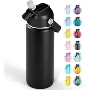 18oz Insulated Stainless Steel Water Bottle, Wide Mouth Double Wall Vacuum, Silicone Straw, Sweat & Leak Proof, BPA Free Insulated Water Flask for Travel, Keep Cold 24h Hot 12h, Black