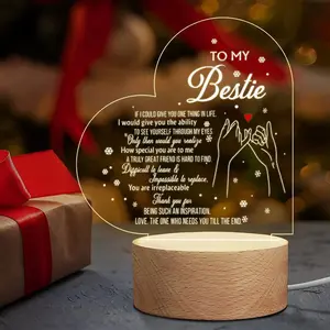 Heart LED Home Decor Night Light, to My Bestie Friendship Gift, Bff Soulmate Birthday Christmas Present, Best Friend Like Family Gift