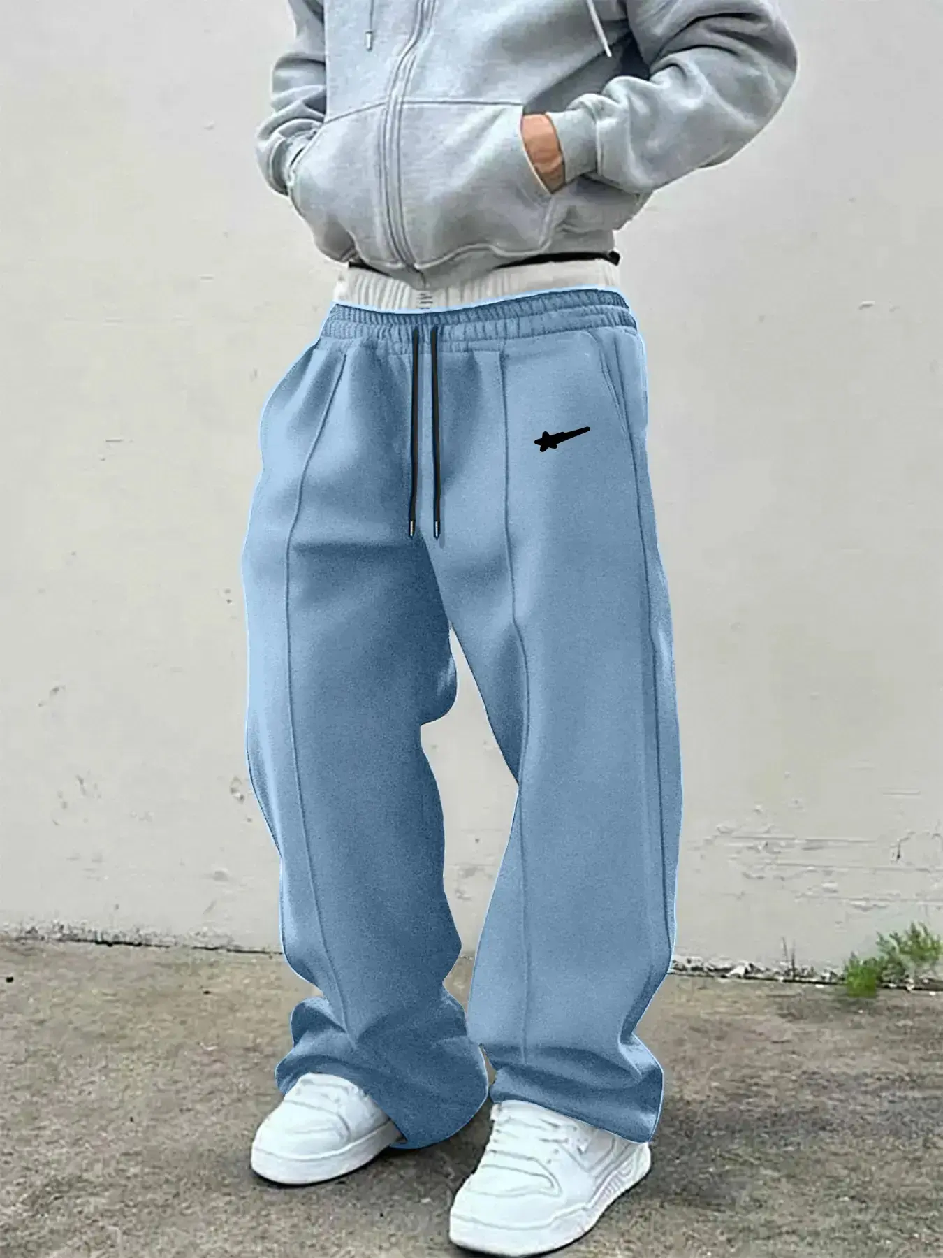 Couple's Solid Color Sweatpants, Simple Meteor Pattern, Loose Casual Style, Soft Breathable Fabric, All-Season Wear, Bottom, Casual Lounge Pant
