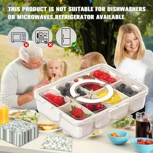 One-Piece Divided Plate Set with Lid, 8 Compartment Snack Box with Handle, Portable Food Storage, Ideal for Storing Candy Fruits Nuts Party Entertainment