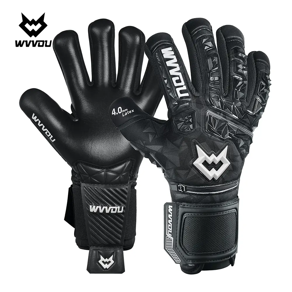 wvvou Guardian 2.0 Goalkeeper Gloves for Adults, 4mm Sticky Latex Palm and Breathable SBR Rubber Back with 5 Removable Finger Saves & Palm Reinforcement Patch for Sports, Football Gloves, 3D Tailored, Sticky Grip, 4+3Mm Sticky Latex