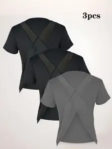 Women's Slim-Fit Crop Top, Split-Back Design, Sporty Style, All-Seasons Wear, Moderate Fabric Thickness, Perfect for Gym & Yoga, Gym Performance Top