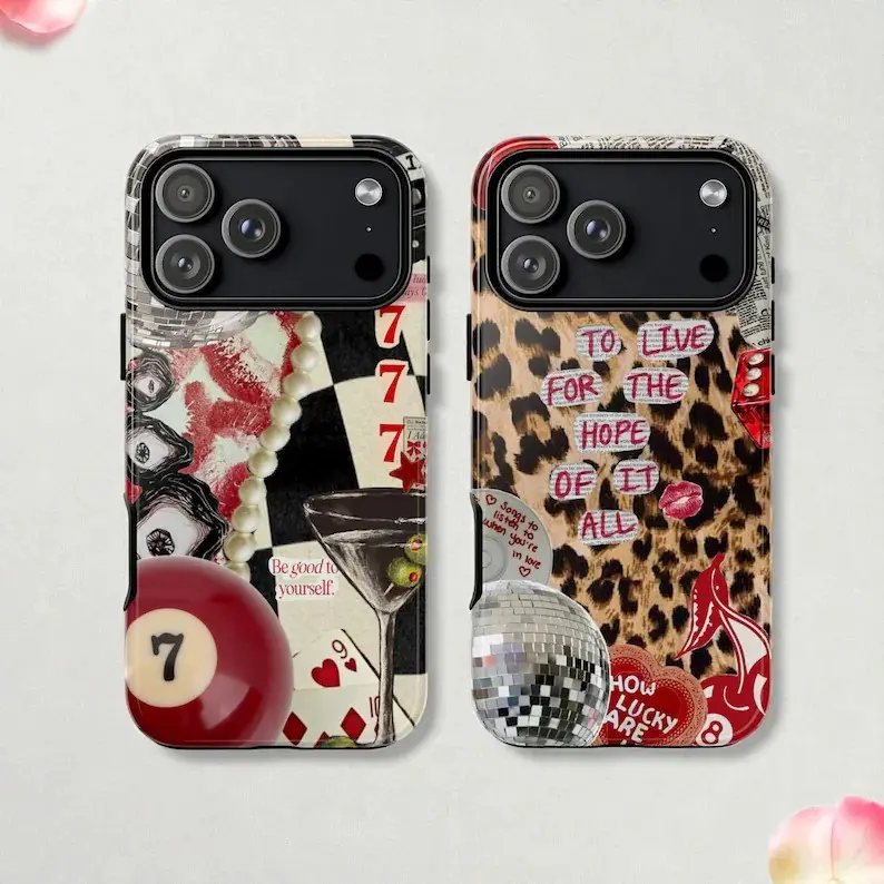 Plaid and leopard print collage sturdy phone case, stylish New York girl style, drop-proof and scratch-resistant, suitable for iPhone 17/16/15/14/13/12/11/X/XS/XSMAX/XR/7P/8P, an ideal holiday gift for friends, family, and yourself, Accessories, Smartphon