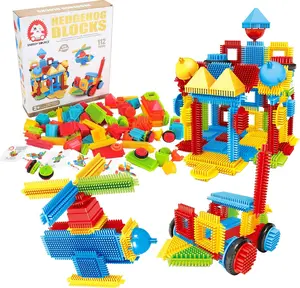 PowerTRC 112 Pcs Hedgehog Building Blocks Tiles Building Toys for Kids Ages 4-8, Soft Interlocking Bristles Blocks Educational STEM Learning Preschool Toys