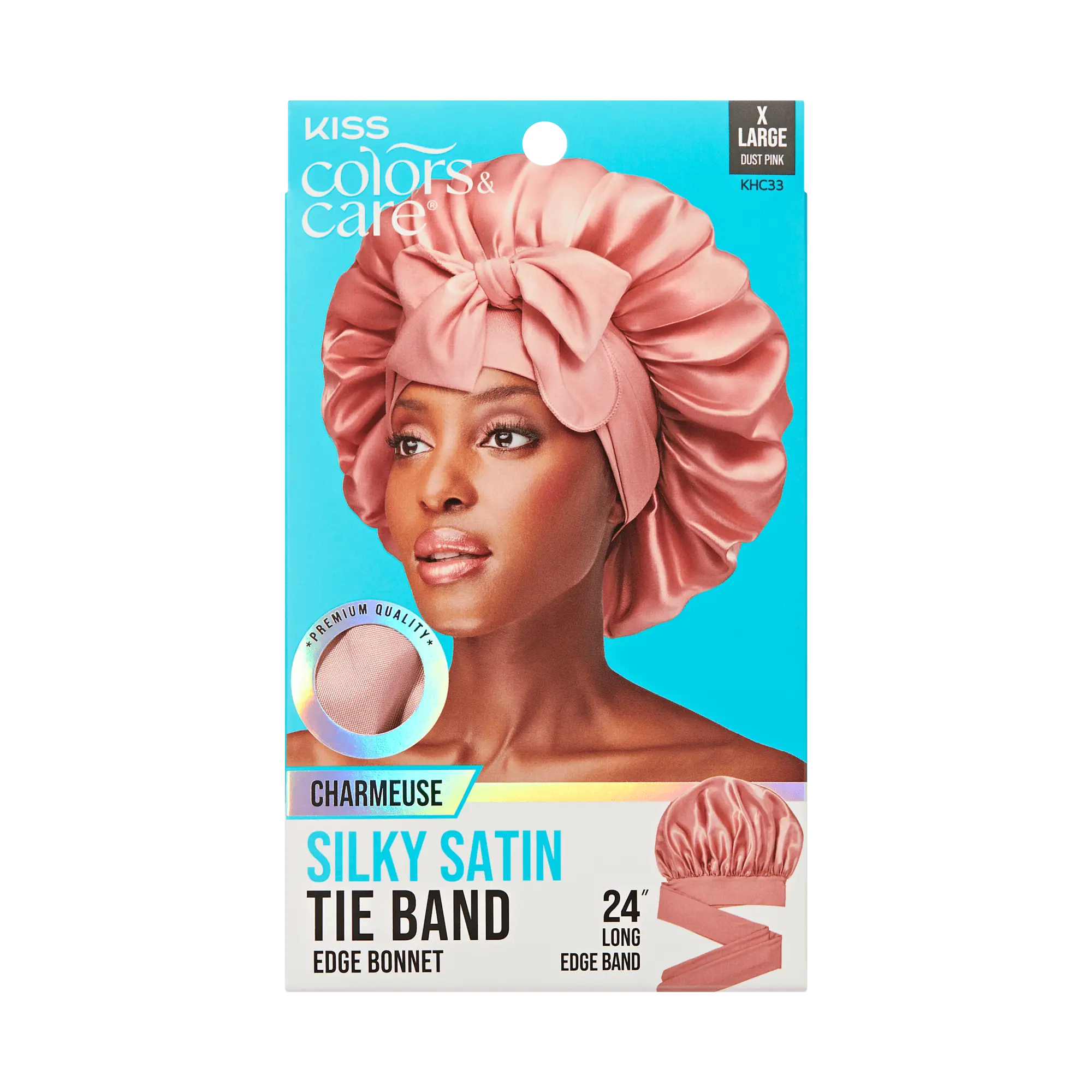Kiss Colors & Care Silky Satin Tie Band Bonnet, X-Large - Pink | Extra-Large, Silk Bonnet, Sleep Bonnet, Hair Accessories