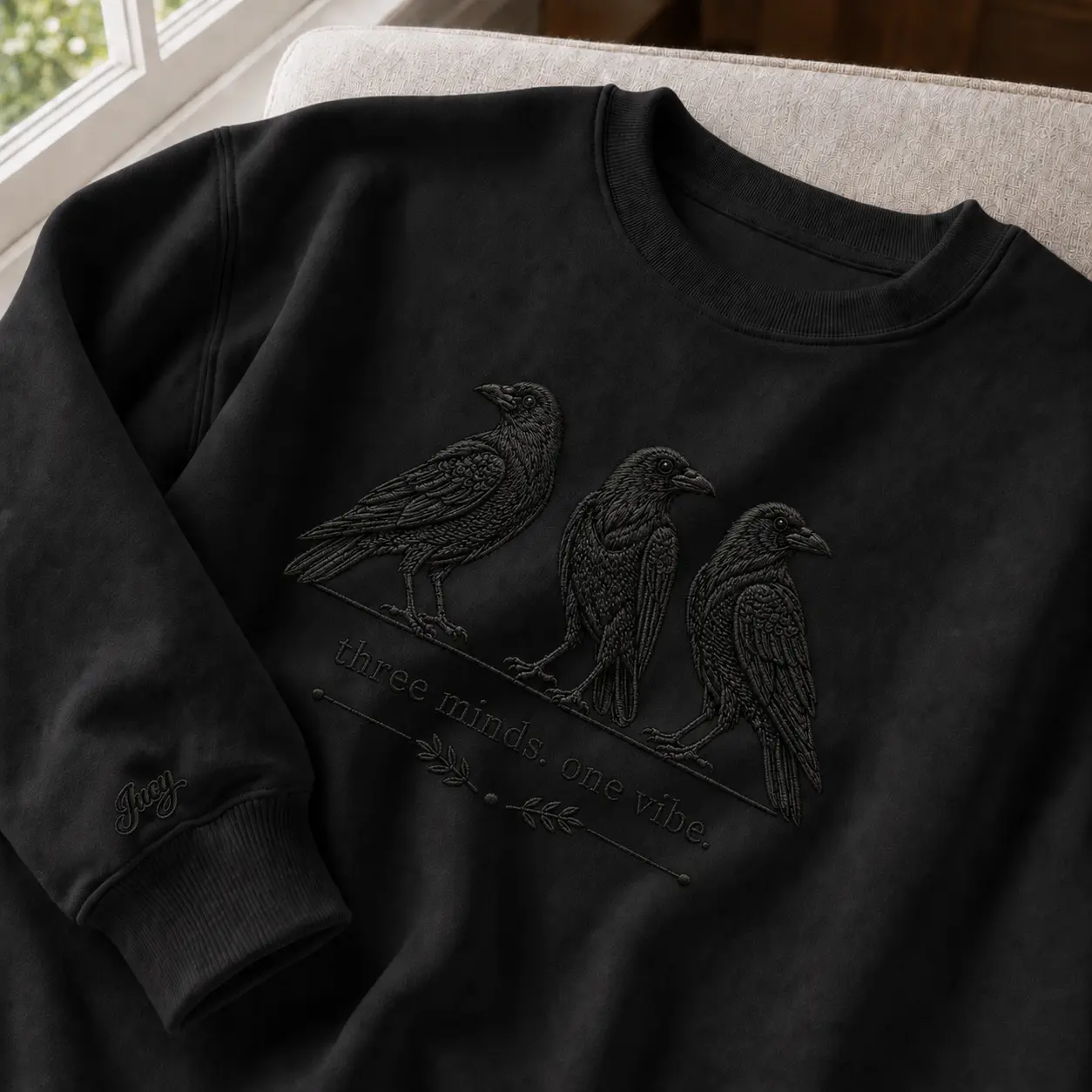 Embroidered Raven Sweatshirt, Gothic Crow Crewneck, Black Raven Pullover, Dark Academia Sweatshirt, Cottagecore Goth Gift, Unisex Cozy Fall Sweatshirt