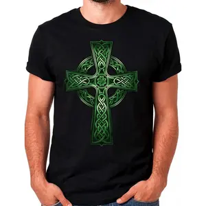 Men's Short-Sleeve Irish Celtic Knot Christian Holy Trinity Scottish Celt Graphic T-Shirt, Natural Cotton Fabric, Casual Menswear Top, Shortsleeve