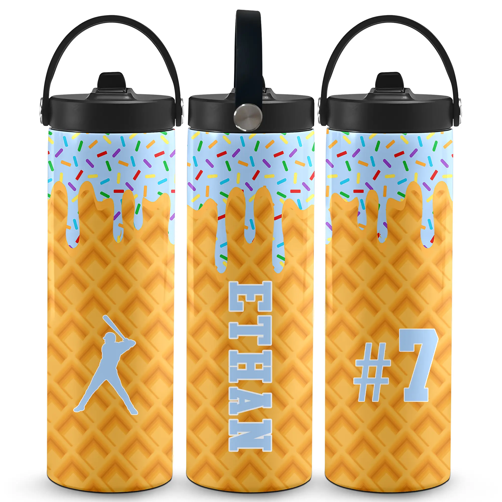 Personalized Drip Baseball 20 oz Stainless Steel Water Bottles - Customizable Name & Number - Lightweight & Reusable Drinkware - Perfect for Baseball Players & Teams - Geometric Design - Ideal Beach Gift