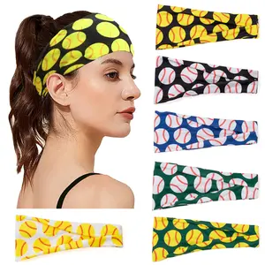 6 Pieces mixed in color Volleyball Softball Headbands For Girls Elastic Sweat Proof Sport Ball Non Slip Headband Yoga Play Hair Band Workout Head Wrap