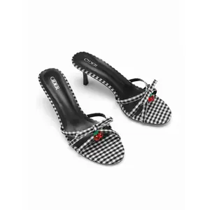 Cider BOWKNOT & CHERRY GINGHAM KITTEN HEEL SANDALS