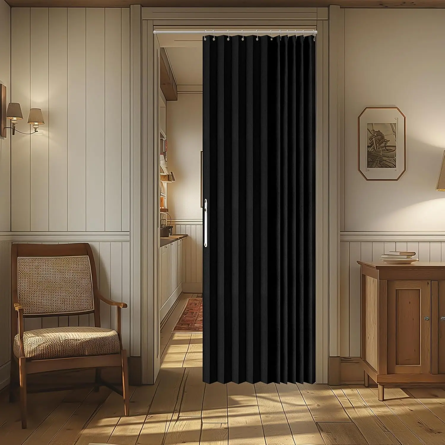 100% Blackout Magnetic Door Curtain Accordion Doors Interior Closet Door Curtain Invisible Applicable Bedroom Room Living Room Doorway (Black 42" W x 78" L) 1 Panel