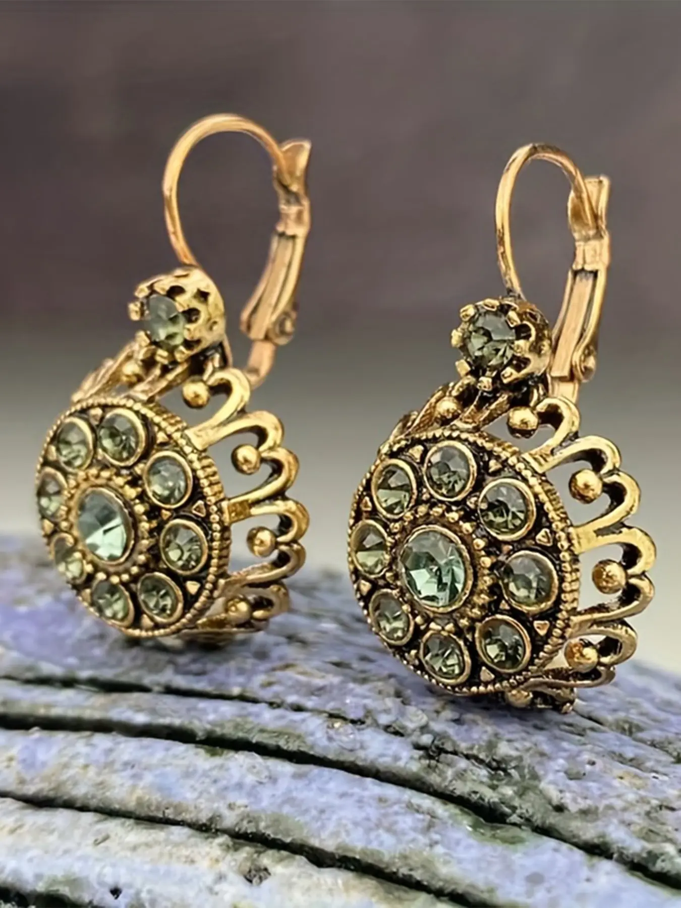 Vintage Faux Zircon Earrings, Sparkling Elegant Hollow Out Design for Daily Wear, Perfect Holiday Gift, Trendy Jewelry, Casual Fashion Jewelry, Ethnic Influence, Good Earrings