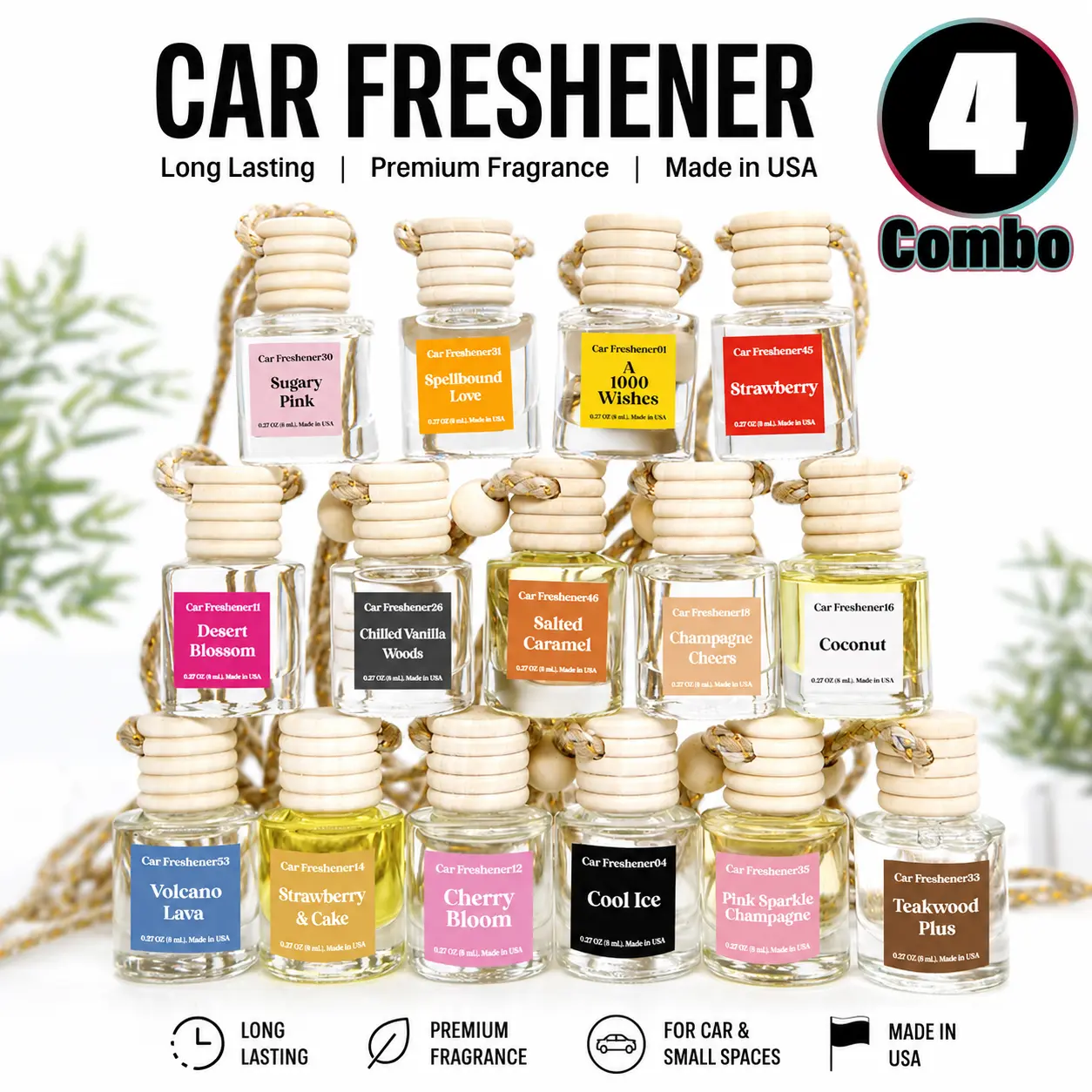 4 Multi Combo Pick Scent Car Freshener Hanging Air Diffuser Made in USA Long Lasting Car Fragrance Woody Aromatic
