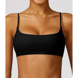 Women's Thin Straps Stretchy Wirefree Lightweight Workout Sports Bralette with Removable Pads for Gym Fitness Daily Training