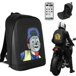 LED Display Motorcycle Backpack - Black Waterproof Riding Bag