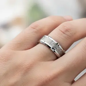 Silver Tungsten Ring 8mm Grooved Hammered Beveled Edge Ring Tungsten Band Men's and Women's Wedding Band Anniversary Gifts Wedding Band