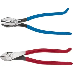 94508 Pliers Set, USA, Ironworker's Diagonal Cutting Pliers and Side Cutters, Tie Wire for Rebar Work, 2-Piece Kit