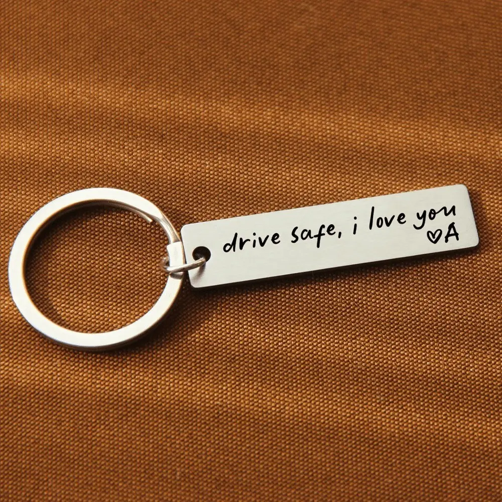 Key Chain Drive Safe I Love You Engraved Initial Personalized Gift for Husband Boyfriend Stylish Keychain Minimalist Design Keychain Keychain Series Stainless Steel Keychain