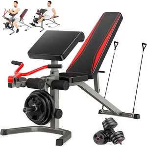 Professional Weight Bench with Leg Extension & Leg Curl & Preacher Curl, Heavy-Duty Adjustable Weight Bench Press Set Incline Decline Flat Workout Bench Full Body Strength Training for Home Gym