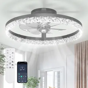 20Inch Modern LED Ceiling Fan With Adjustable Light (3000K-6000K) | Embedded Installation, Reversible Airflow for Enhanced Circulation - Ideal for Office, Study, Bedroom, and Indoor Spaces