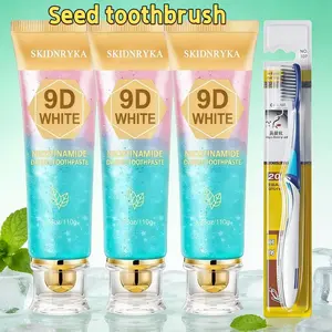 3-pack 9D niacinamide whitening toothpaste (includes toothbrush), mint fruit flavor, provides fresh breath while using, deep cleaning, suitable for everyday use, gentle care, enhances your smile and confidence, suitable for everyone.