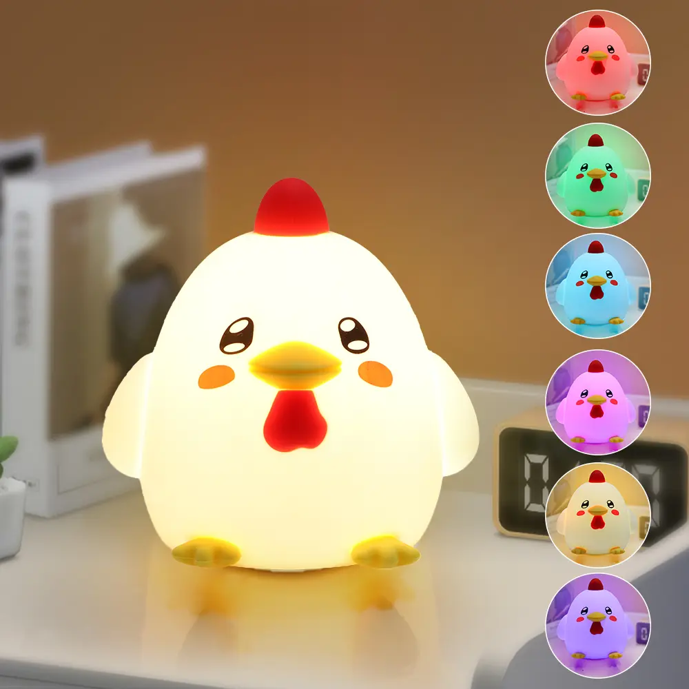 Cute Chicken Silicone LED Nightlight - Dimmable Indoor Decorative Light, Kawaii Aesthetic Animal Decorative Night Lights for Nursery Bedroom Bedside Desk Table Lamp