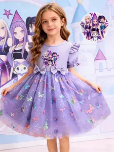 K-Pop Girl Group Cartoon Butterfly Princess Dress, Sweet Cool Girls' Summer Party Dress, Easter Valentine's Day Gift, Birthday Present