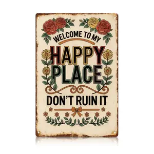 Happy Place Metal Sign 8×12 inch – Vintage Funny Wall Decor, Welcome Home & Garden for Entryway, Porch, Kitchen Colorful Crystal Ball Mushroom Night  All-Season Wreath  Multi-Functional Cross Ornaments,Mother's Day gift,gift for MiMi