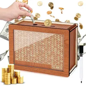 Wooden Money storage jar Money Bank, Countdown Money Saving Box with 10000 Dollars Target, Money storage jar with Money Target and Numbers to Check for Boys Girls (10000 USD) #summervibes