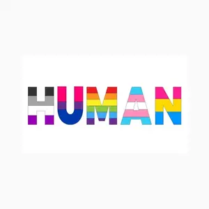 We’re All Human Flag - Colorful Banners with "HUMAN" Text, White Background, Ideal for Various Campaigns and Events