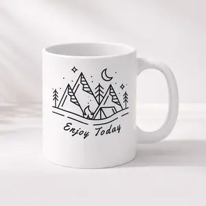 Enjoy Today Camping Mug | Minimalist Mountain Campfire Design