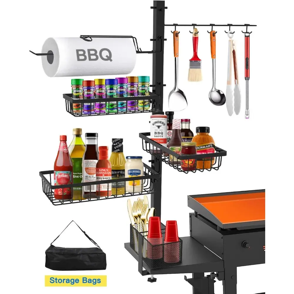 Griddle Caddy For Blackstone Griddle Accessories, BBQ Grill Caddy With Paper Towel Holder, Outdoor Kitchen Accessories For Camper, Grill Accessories Organizer, Picnic Utensil Condiment Caddy