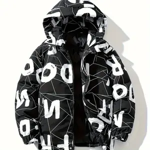 Mens Stylish Hooded Puffer Coat - Water-Resistant, Breathable, Zip-Up, Long Sleeve, Loose Fit, Polyester Outer, Cotton Filled, Single Breasted, Regular Length, Hand Washable - Perfect for Casual Winter Outdoor Activities