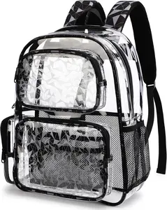 Heavy Duty Clear Backpack for Stadium Events Transparent Backpack for Women See Through Bookbag Cute Clear Plastic Bag