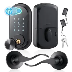 Fingerprint Door Lock Set For Home: Electronic Biometric Deadbolt With Keyless Entry, Handle, Touchscreen Interface, Auto Locking, One-Time Code, Anti-Peeking Password, IC Card Access, Matte Black Finish, Easy Installation