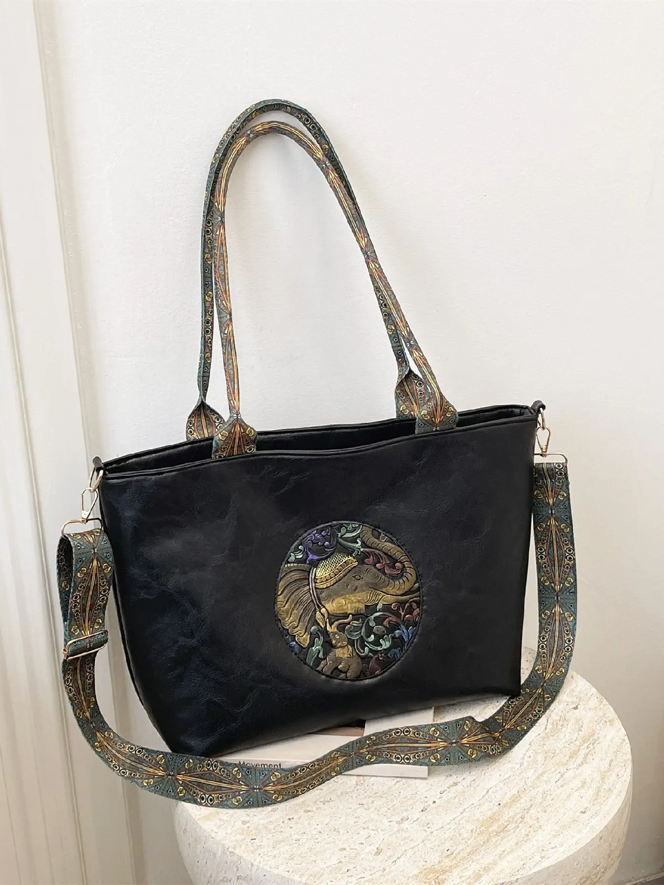 Vintage Ethnic Style Tote Bag, Women's Fashion Casual Commute Shoulder Bag, Wide Strap Crossbody Bag, Stylish and Practical, Fashion Crossbody Handbag