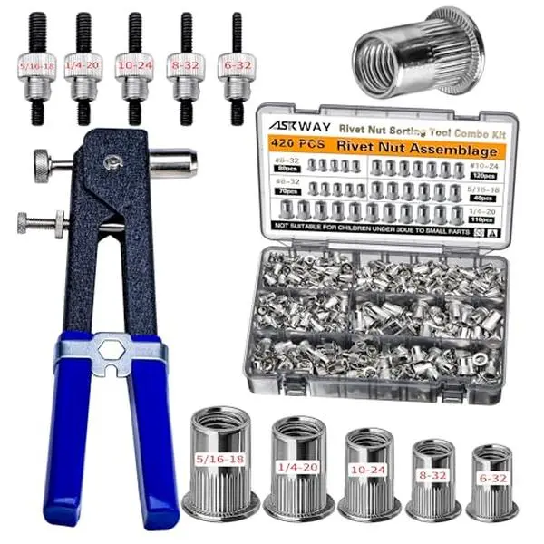 SAE Carbon Steel Rivet Nut Kit – 420PCS Threaded Insert Set for DIY & Maintenance Applications