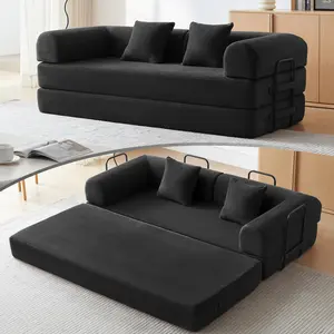 79-in 5-in-1 Convertible Corduroy Sofa Bed with 2 Headrest Pillows, No-Assembly Floor Futon Couch for Apartment, Small Spaces boneless