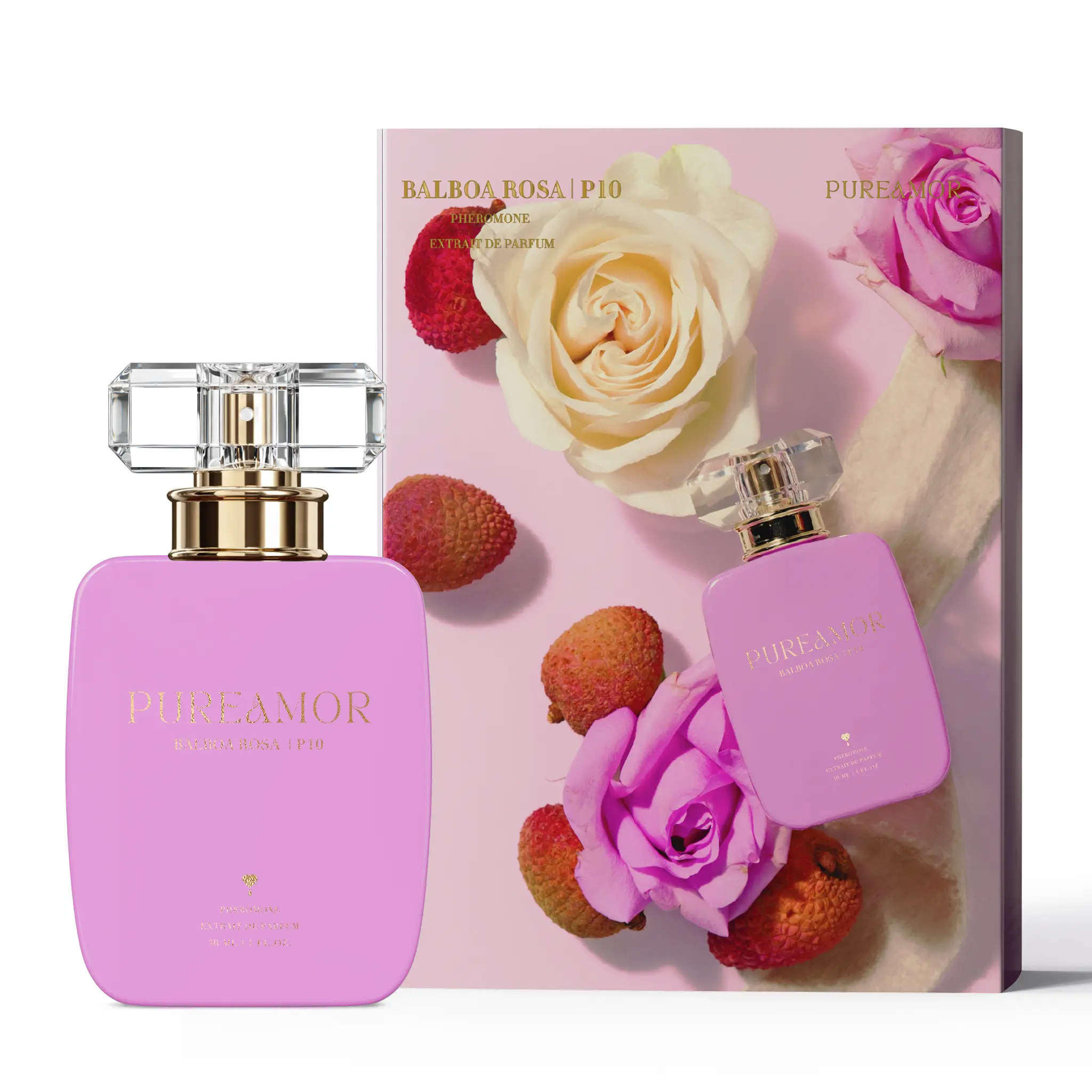 PUREAMOR Balboa Rosa P10 Pheromone Extrait de Parfum for Women, Romantic Scent with Turkish Rose, Lychee & Vanilla Musk, 30ml / 1oz, Single Item, 30 Ml Bottle, Pheromones Perfume Women, Edp, Fruity, Floral, Soft Floral
