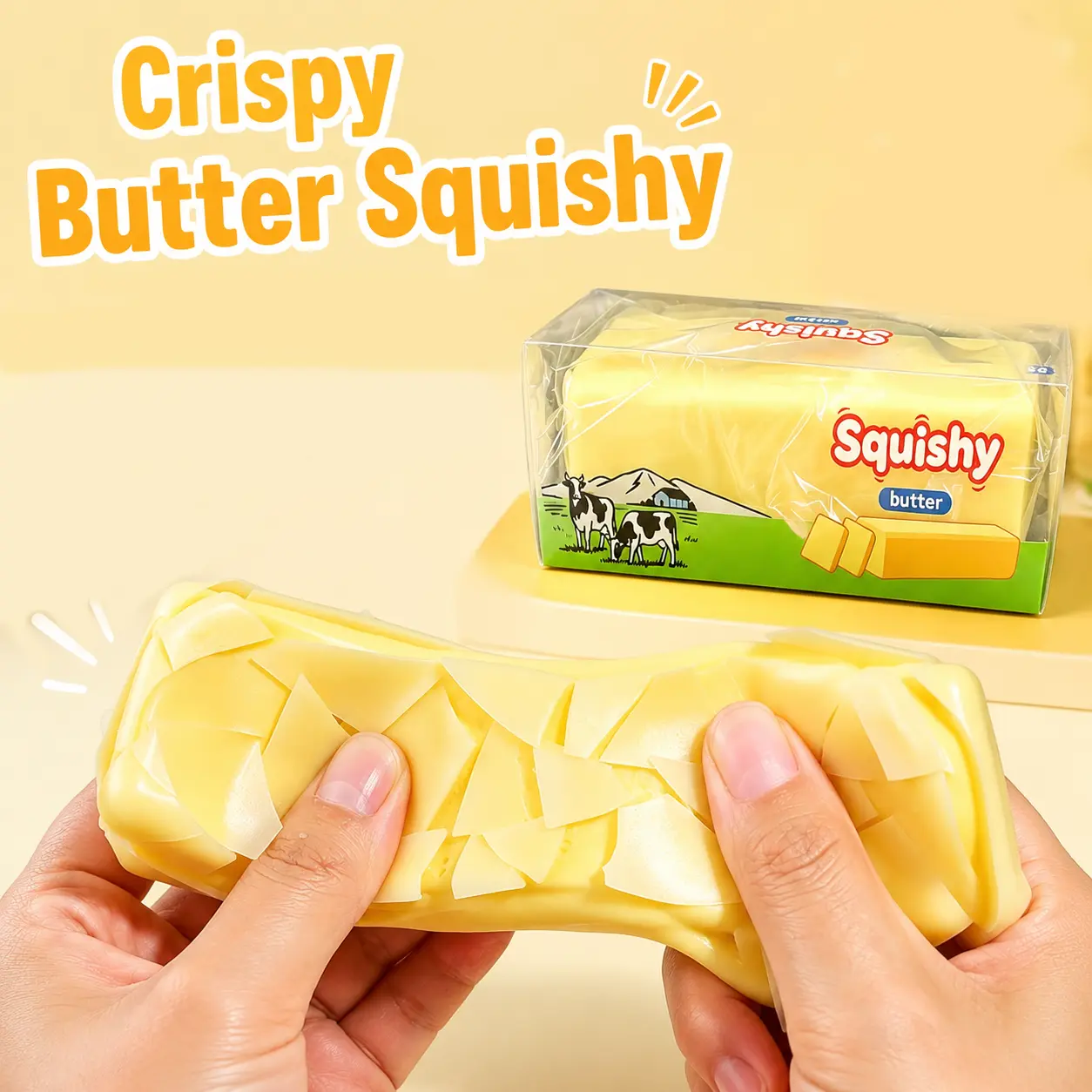 soft and squishy slow-rebound butter stick stress relief toy with crispy wax inside, made of PU material, perfect for relieving stress