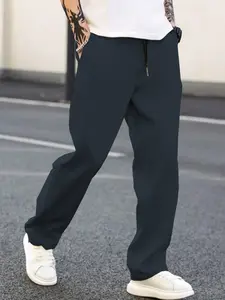 Men's Solid Color Slant Pocket Drawstring Waist Pants, Casual Leisure Trousers, Comfortable and Stylish, Perfect for Daily Wear, Fitted
