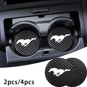 Ford Mustang Carbon Fiber Texture Anti-Slip Cup Holder, 2pcs or 4pcs, Protects From Scratches, Decorative Vehicle Accessory, Interior