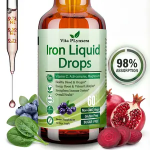 Liquid Iron Supplement for Women Men & Kids, Vegan Iron Drops with Vitamin C D, B12, B-Complex for Anemia, Energy Support, Blood