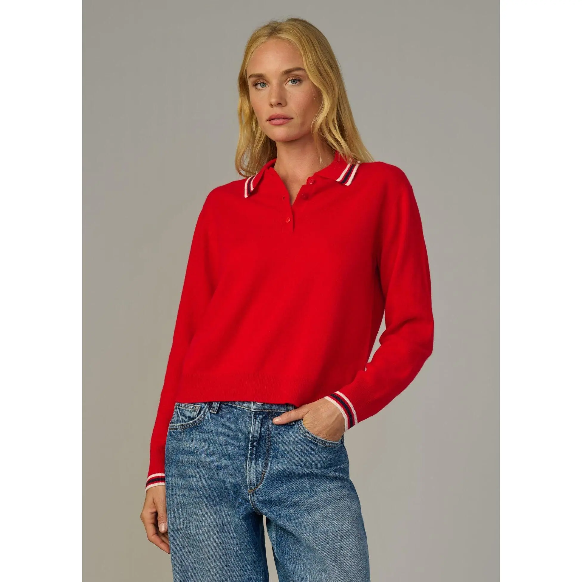 THE LONG SLEEVE CASHMERE POLO