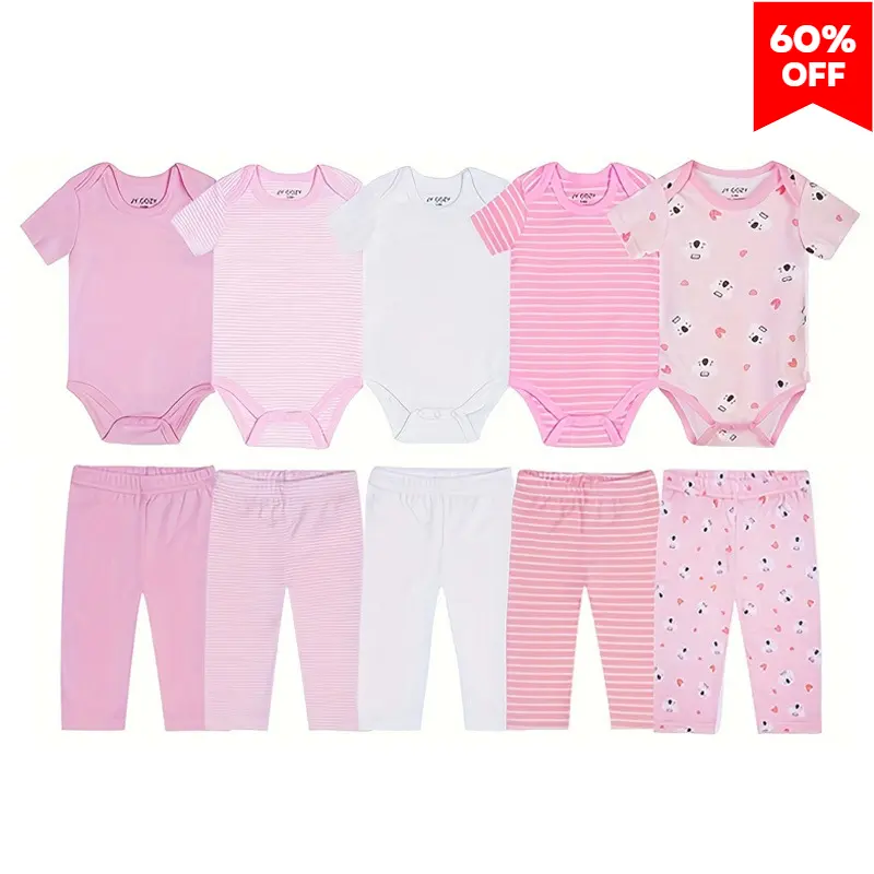 JY.COZY FOR BABY 10 Pack Baby Bodysuits Soft Material with 3 Sturdy Snaps for Easy Diapering in Pink and White Colors Ideal for Comfort and Style Newborn Baby Girl Clothes