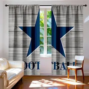 2pcs American Football Deep Blue Star Vintage Wood Grain Curtains, High Light Blocking Fabric, Durable Home Decor for Bedroom & Living Room, Home Decoration Curtain